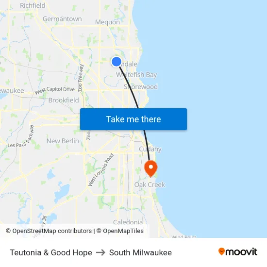 Teutonia & Good Hope to South Milwaukee map