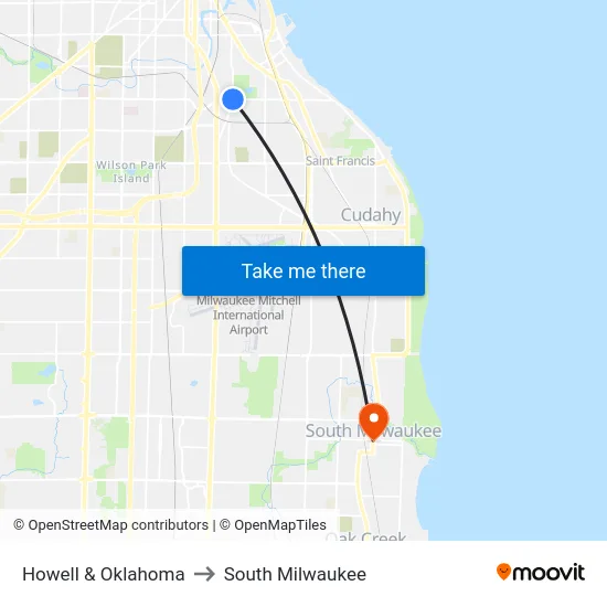 Howell & Oklahoma to South Milwaukee map