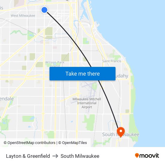 Layton & Greenfield to South Milwaukee map