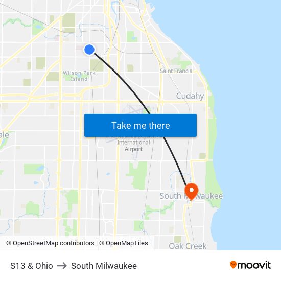 S13 & Ohio to South Milwaukee map