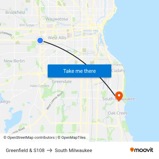 Greenfield & S108 to South Milwaukee map