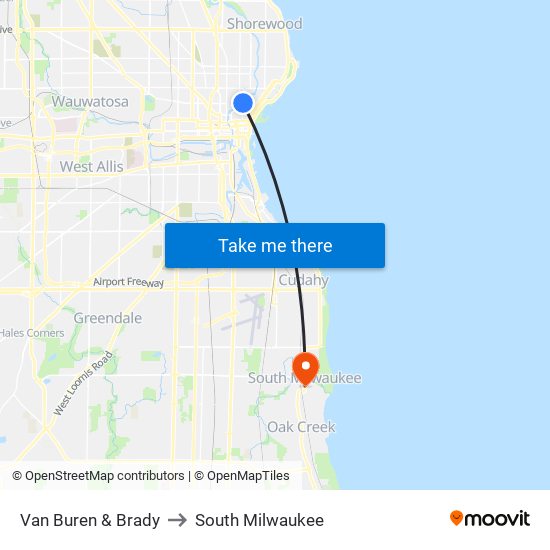 Van Buren & Brady to South Milwaukee map