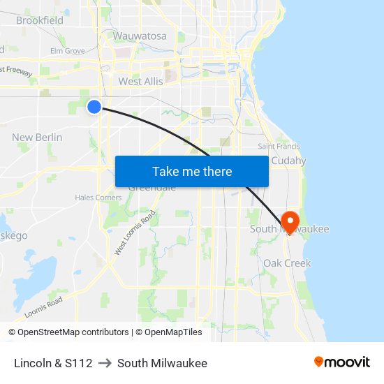 Lincoln & S112 to South Milwaukee map