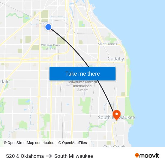 S20 & Oklahoma to South Milwaukee map