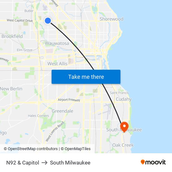 N92 & Capitol to South Milwaukee map