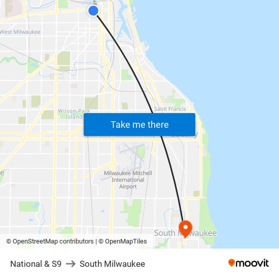 National & S9 to South Milwaukee map