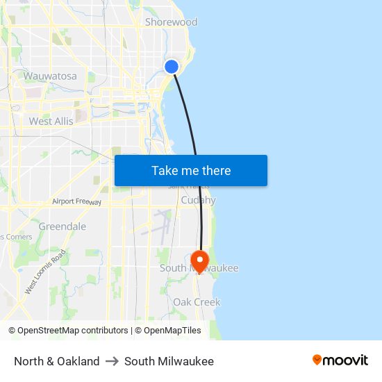 North & Oakland to South Milwaukee map