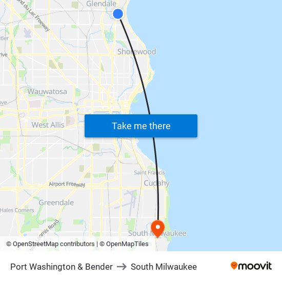 Port Washington & Bender to South Milwaukee map