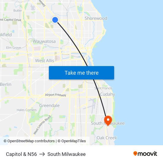 Capitol & N56 to South Milwaukee map