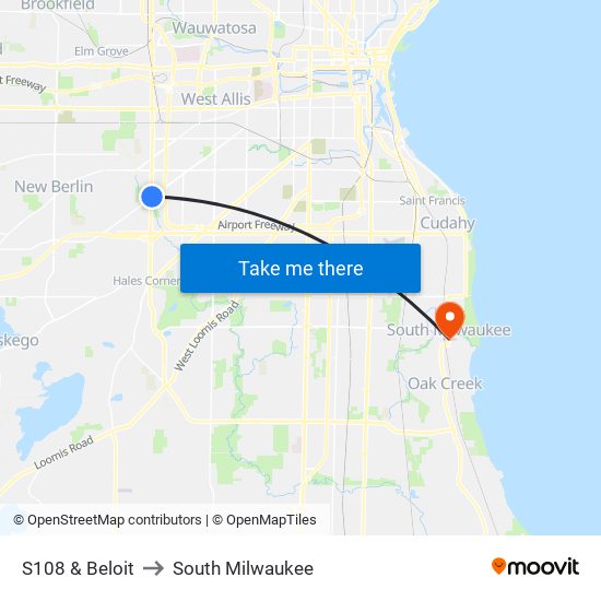S108 & Beloit to South Milwaukee map