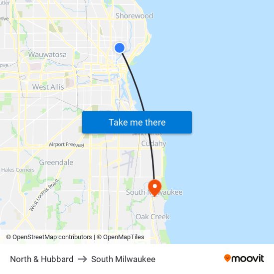 North & Hubbard to South Milwaukee map