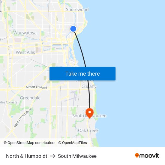 North & Humboldt to South Milwaukee map