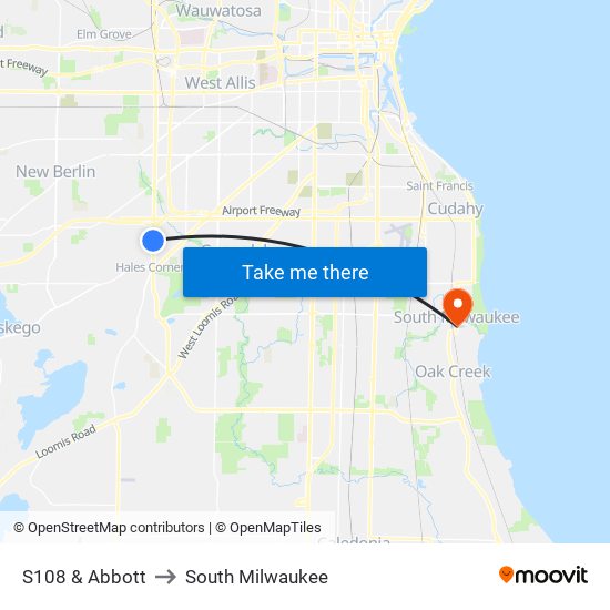 S108 & Abbott to South Milwaukee map