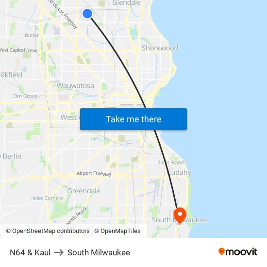 N64 & Kaul to South Milwaukee map