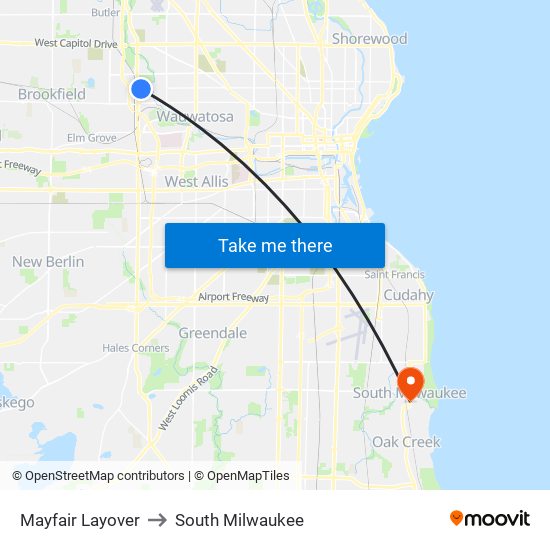 Mayfair Layover to South Milwaukee map