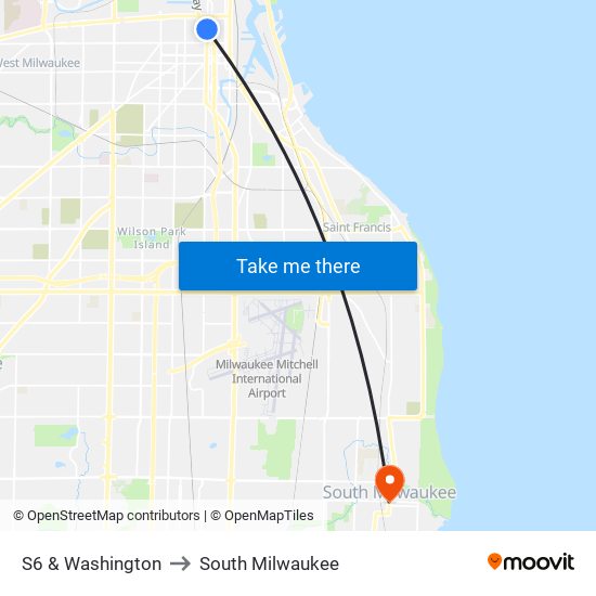 S6 & Washington to South Milwaukee map