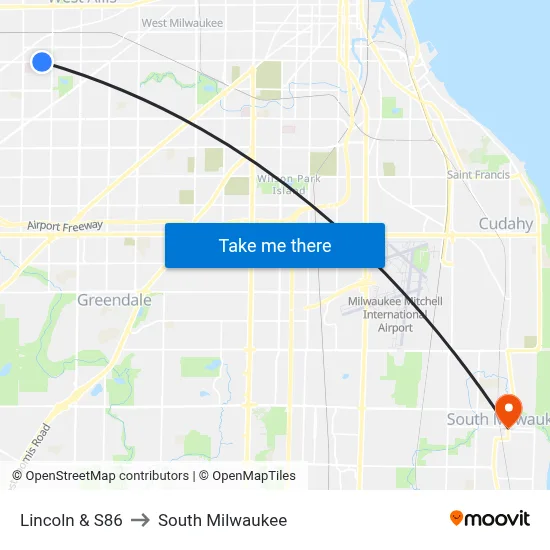 Lincoln & S86 to South Milwaukee map
