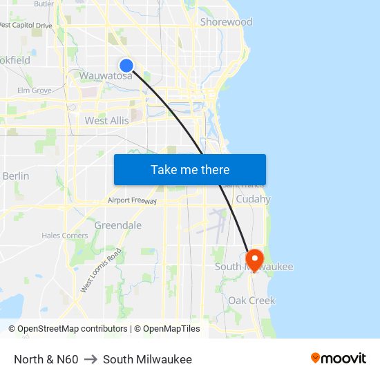 North & N60 to South Milwaukee map