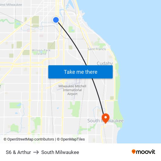 S6 & Arthur to South Milwaukee map