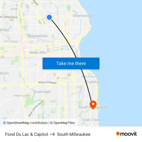 Fond Du Lac & Capitol to South Milwaukee map