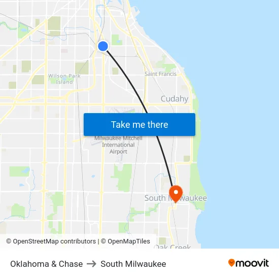 Oklahoma & Chase to South Milwaukee map