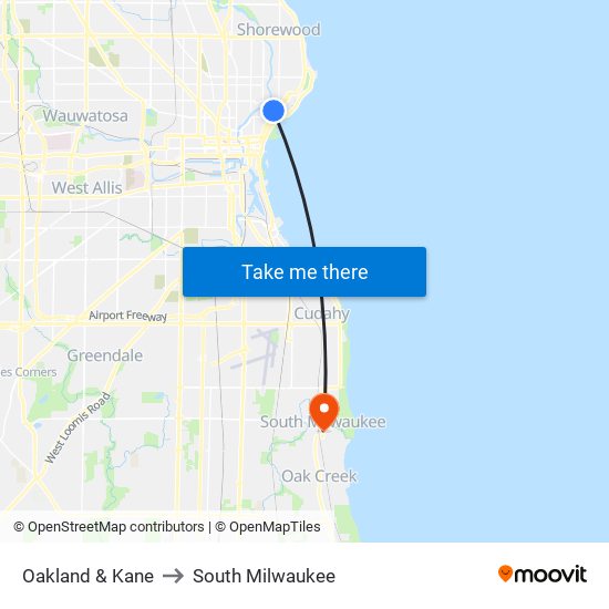 Oakland & Kane to South Milwaukee map