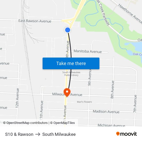 S10 & Rawson to South Milwaukee map