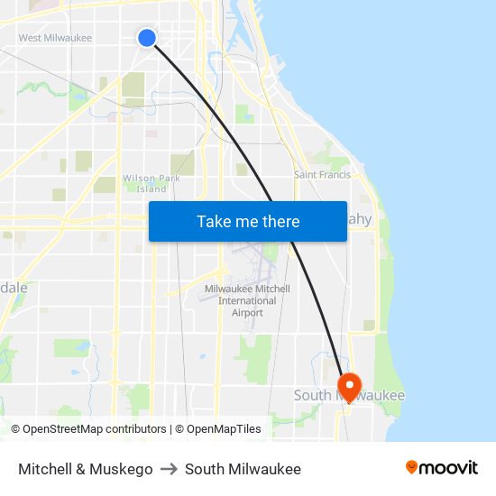 Mitchell & Muskego to South Milwaukee map