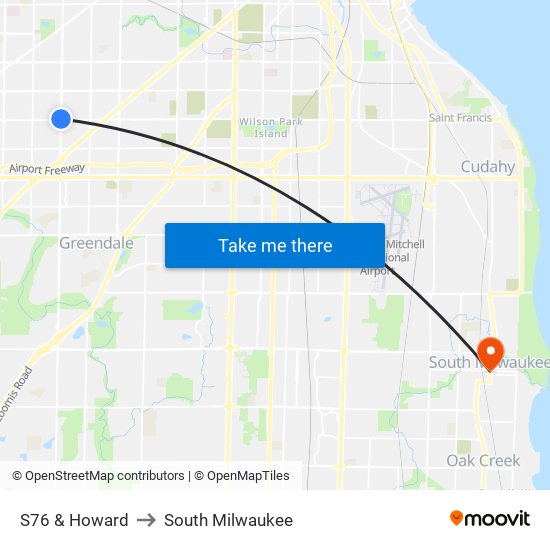 S76 & Howard to South Milwaukee map