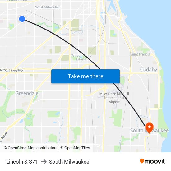 Lincoln & S71 to South Milwaukee map