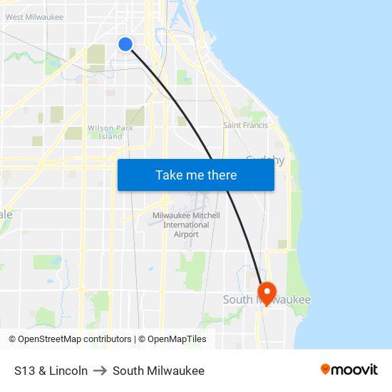 S13 & Lincoln to South Milwaukee map
