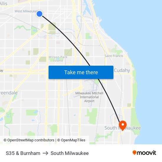 S35 & Burnham to South Milwaukee map