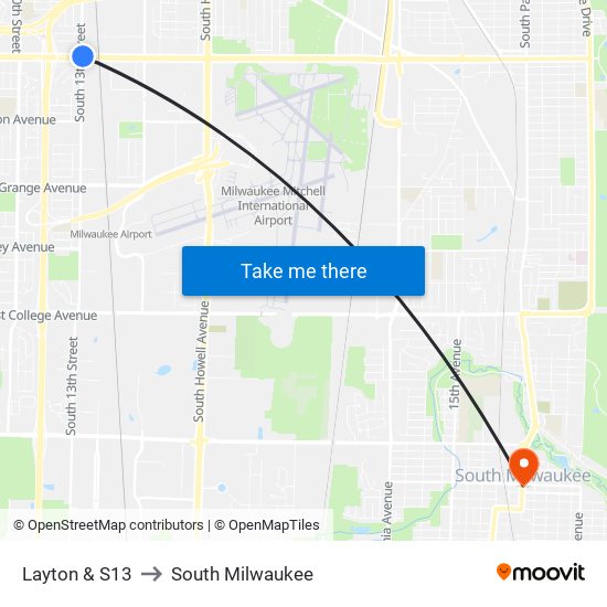 Layton & S13 to South Milwaukee map