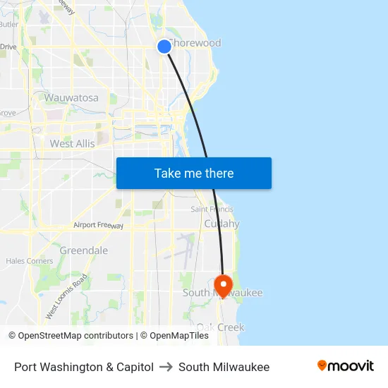 Port Washington & Capitol to South Milwaukee map
