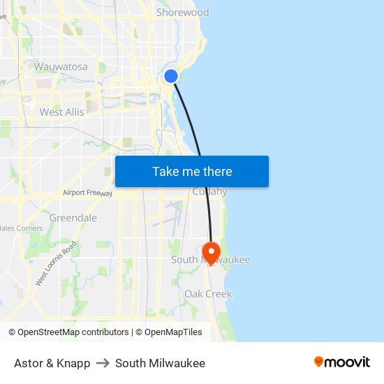 Astor & Knapp to South Milwaukee map