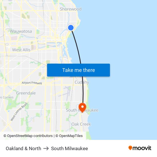 Oakland & North to South Milwaukee map