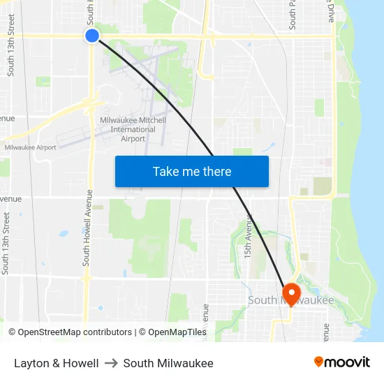 Layton & Howell to South Milwaukee map