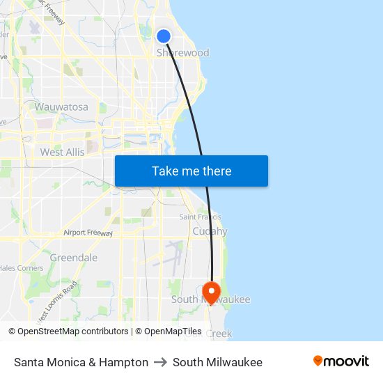 Santa Monica & Hampton to South Milwaukee map