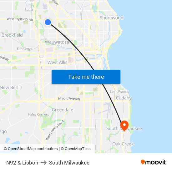 N92 & Lisbon to South Milwaukee map