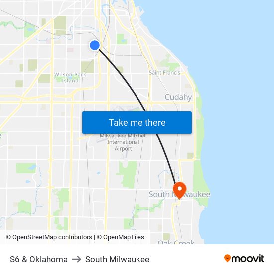 S6 & Oklahoma to South Milwaukee map