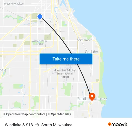 Windlake & S18 to South Milwaukee map