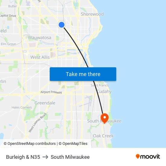 Burleigh & N35 to South Milwaukee map