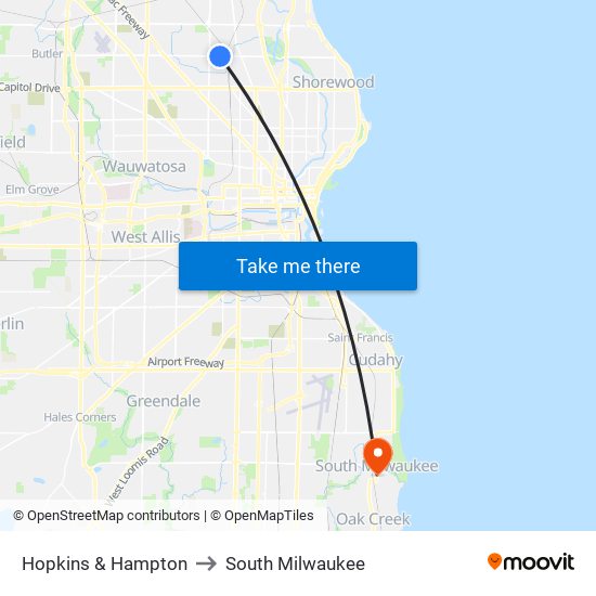 Hopkins & Hampton to South Milwaukee map