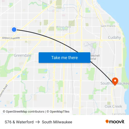 S76 & Waterford to South Milwaukee map