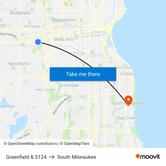 Greenfield & S124 to South Milwaukee map