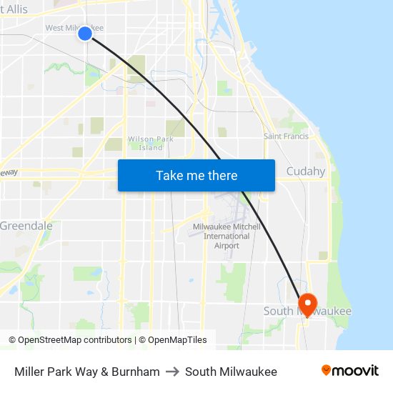 Miller Park Way & Burnham to South Milwaukee map