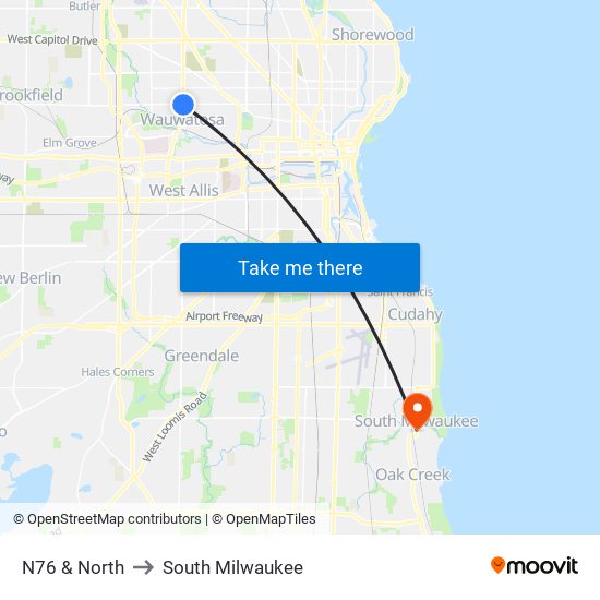 N76 & North to South Milwaukee map