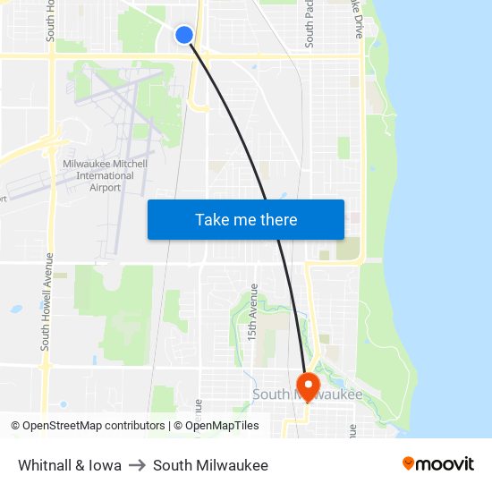 Whitnall & Iowa to South Milwaukee map