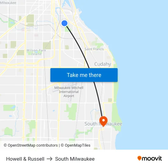 Howell & Russell to South Milwaukee map