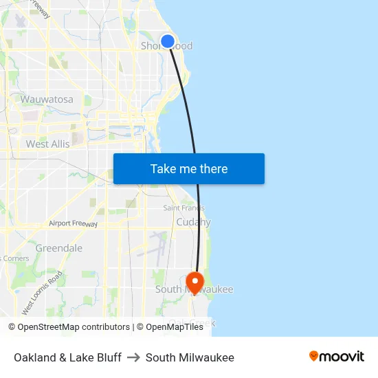 Oakland & Lake Bluff to South Milwaukee map